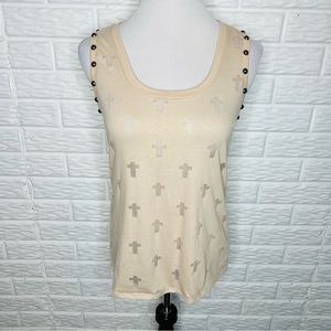 EXPRESS Tan Mesh Cross Embellished Tank Top Size M